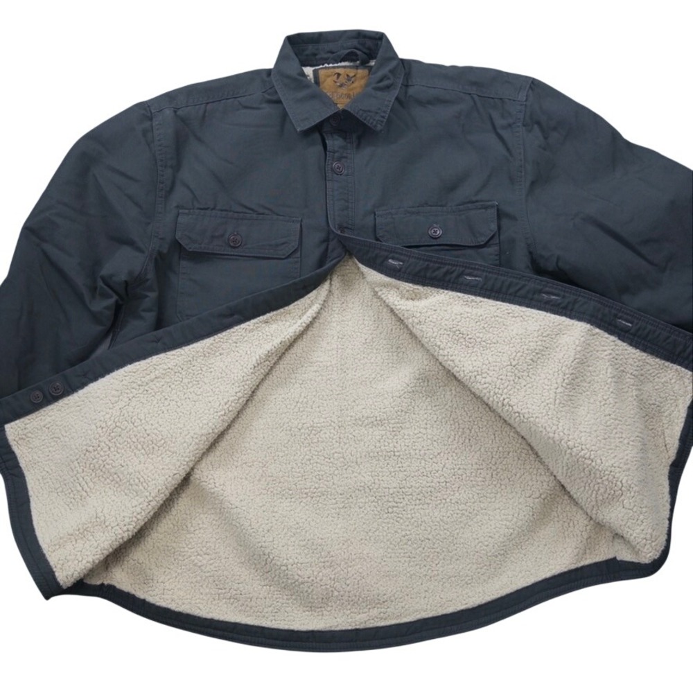 Outdoor Life Sherpa Lined Shirt Jacket Mens L Gray Cotton Canvas Workwear